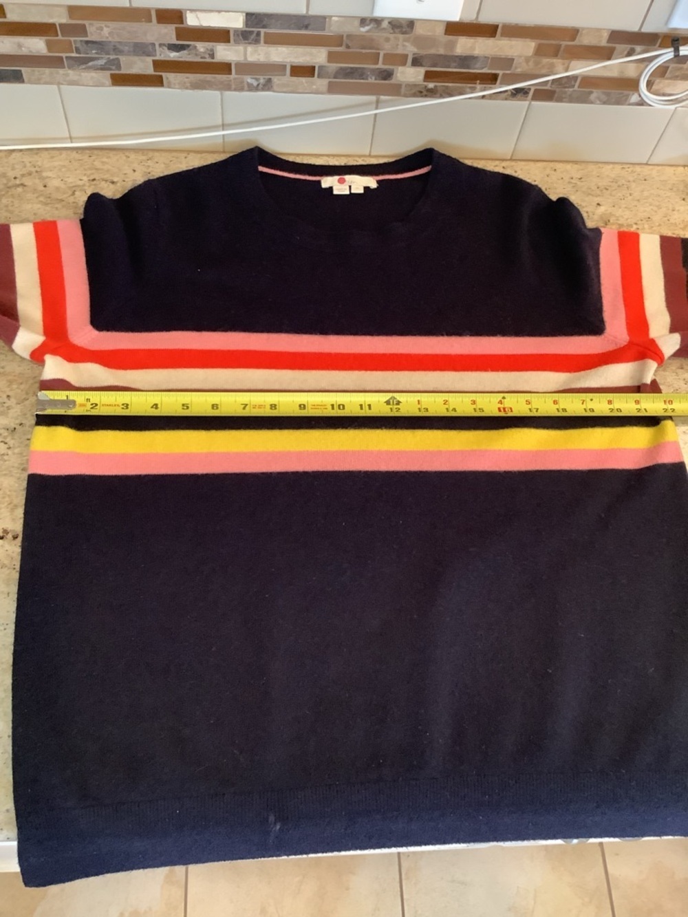Boden Cashmere Women's Navy Striped Crewneck Sweater - Size XL - Picture 5 of 10